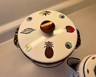 Very fun vintage Georges Briard enameled fondue w/ stand, coffee percolator and tea pot