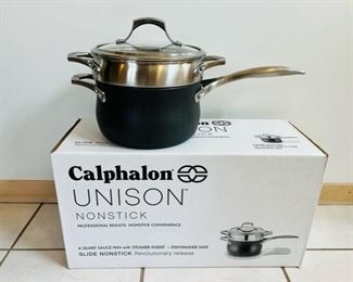Calphalon UNISON nonstick 4qt sauce pan with steamer insert and lid
