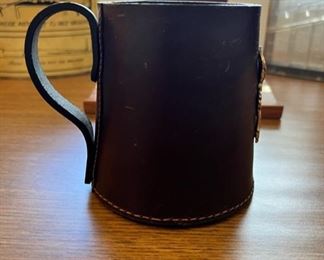 Vintage stitched leather tankard, made in England
