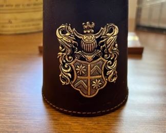 Vintage stitched leather tankard, made in England