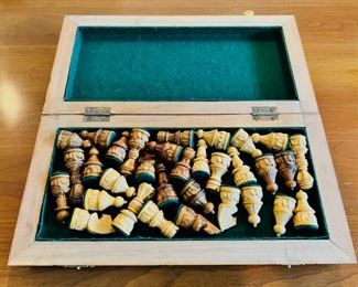 Unique vintage hand carved wood chess set