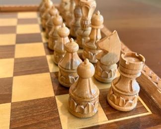 Unique vintage hand carved wood chess set