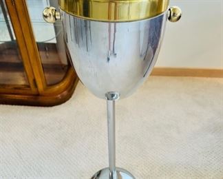 Vintage Art Deco aluminum & brass standing champagne ice cooler