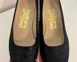 Vintage Salvatore Ferragamo Billion black pebble suede shoes with original box, size 6B