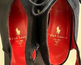 Vintage Polo Ralph Lauren open toed shoes in navy blue with red interior, size 6B