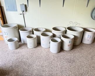 Large selection of Red Wing crocks including a giant No. 30