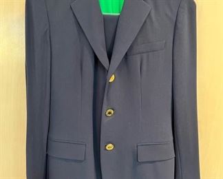 Vintage ladies Ralph Lauren Collection navy blue pant suit with kelly green lining, size 2