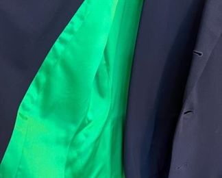 Vintage ladies Ralph Lauren Collection navy blue pant suit with kelly green lining, size 2