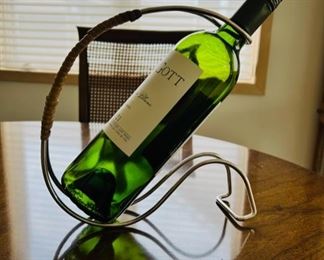 1960’s cane wrapped handle wine bottle holder(next photo shows how it works)