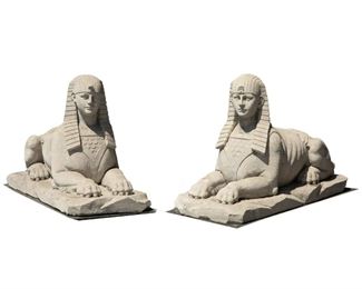 Pair of Egyptian Revival Cast Stone Sphinxes