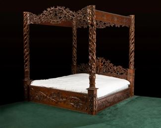 A Carved Mahogany Four-Poster Bed