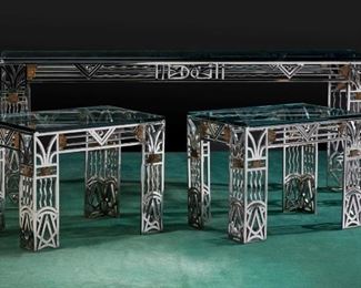 Three Art Deco/Machine Age Tables with Glass Tops