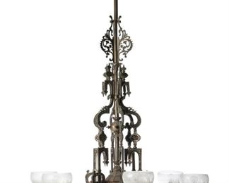A monumental American bronze chandelier