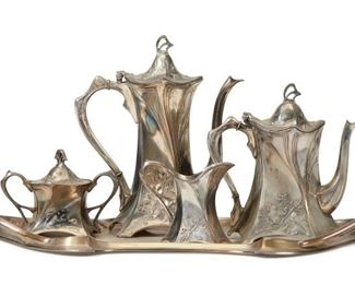 An Art Nouveau WMF pewter coffee and tea service