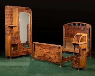 A French Art Nouveau bedroom set, attributed to Louis