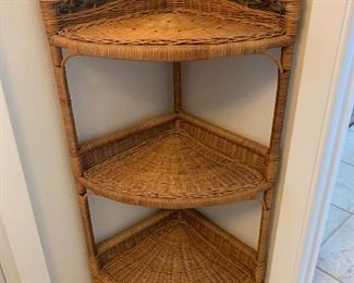 Wicker corner storage shelf