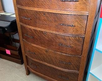 Vintage wood dresser, tiger veneer