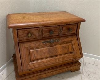 Solid oak side table with storage
