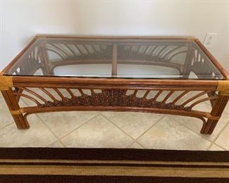 Bamboo/rattan/glass top coffee table