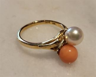 14k Pearl & Coral Ring