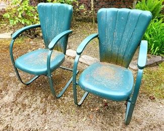 Pair green vintage patio chairs #5