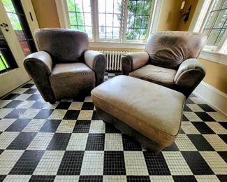 Distressed Leather Club Chairs and Ottoman #67