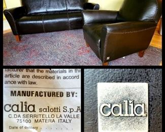 Italian leather sofa $449 or bid #86 and arm chair $289 or bid #85 made by CALIA