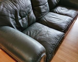 Leather Sofa, dark green $350 or bid #45