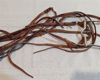 Leather Head Stall, 1/2" Split Reins, Never Rust Star Steel Silver 5" Curb Bit