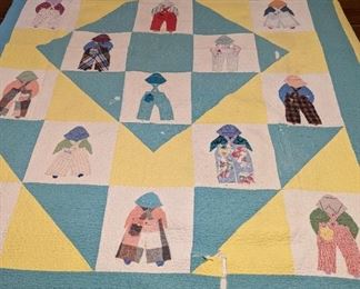 1950's Hand Made Queen Sized 'Overall Sam' Quilt