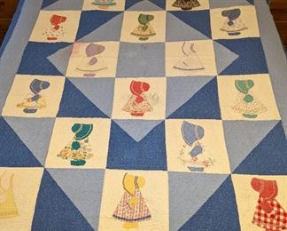 1950's Hand Made Queen Sized 'Sunbonnet Sue' Quilt