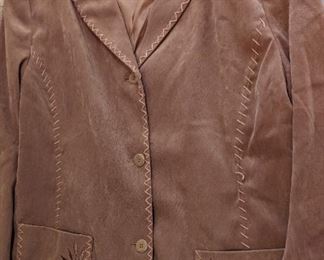 Large Susan Graver Womens Faux Suede Floral Embroidered Western Jacket