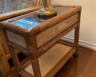 Rectangular wooden with caning side tables (2)