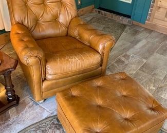 Genuine leather chair and ottoman 