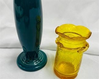 Vintage MCM Fiesta Ware Vase And Yellow Rainbow Glass Vase Lot