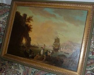 vintage oil with ship signed