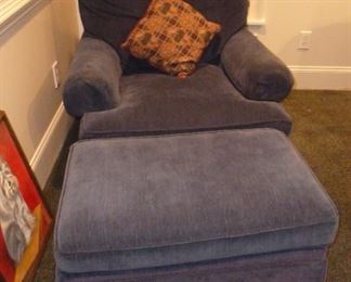 soft blue chair and ottoman