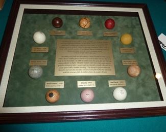 History of the golf ball in a shadow box