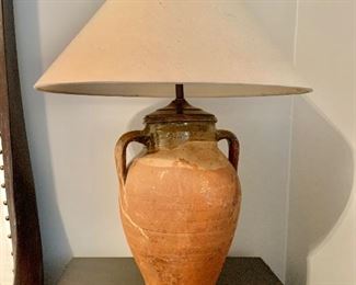 $225 - Baker terra cotta water jug table lamp #2.  27" H, 11.5" W.