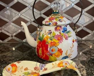 Floral Tea Pot and Spoon Tray