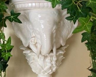 Fitz & Floyd  porcelain white elephant wall planter