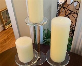 set of three crystal pillar candle holders