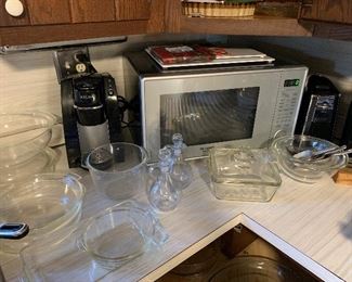 Kitchen 
Pyrex glass bakeware, Keurig, Microwave 