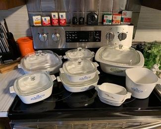 Kitchen 
Corning ware-Cornflower, Wheat, Macramé, Montgomery Ward
