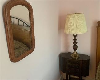 Downstairs Bedroom 
Sewing cabinet, wooden mirror 