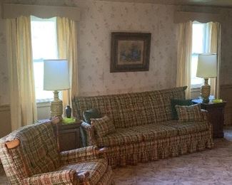 Living Room 
70’s plaid furniture 
