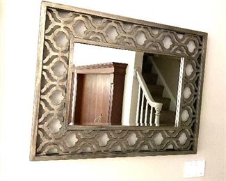 Contemporary reticulated silver grey painted mirror
