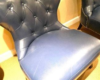 Pair/ blue leather occasional chairs in mint condition (one year old)