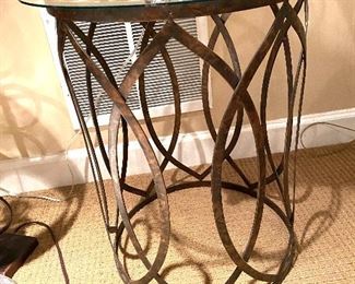 Small metal occasional table w/glass top