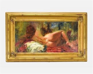 Glen Hawkins "Snuggling" Nude Woman Framed Oil on Canvas Painting